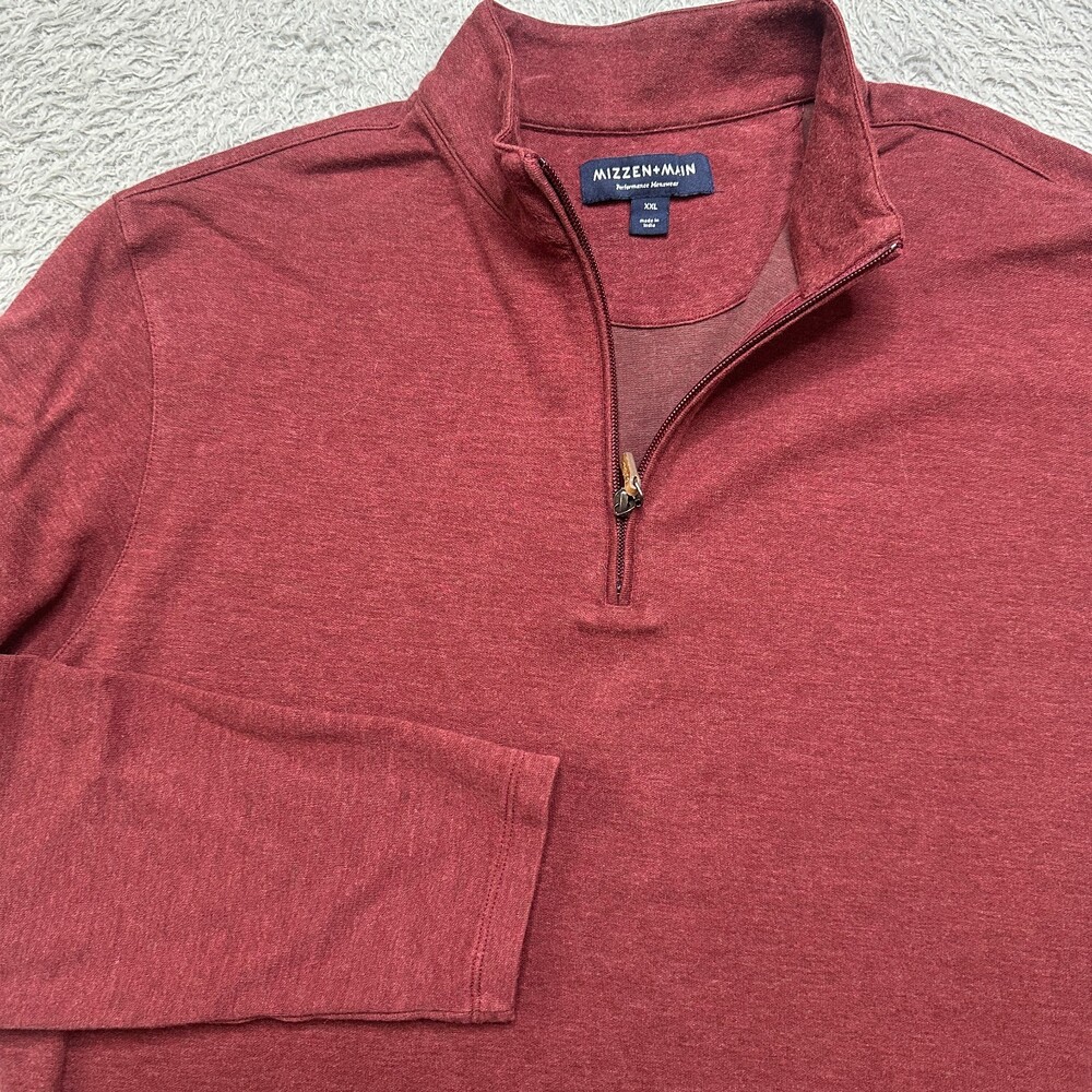 Mizzen+Main 1/4 Zip Pullover Mens 2XL Red Sweatshirt Longsleeve Excellent Cond